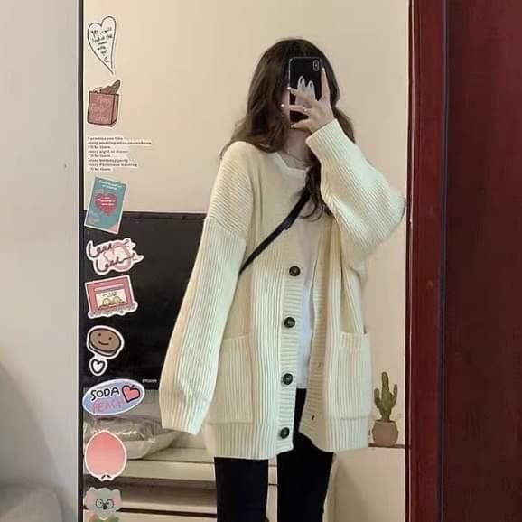 Áo Khoác Cardigan Len Gân Form Dáng Dài Rộng Thiết Kế Cổ Chữ V Tạo Cảm Giác Thoải Mái Khi Mặc Cho Chị Em Cam Closet Nữ áo cardigan  thom 3 sọc