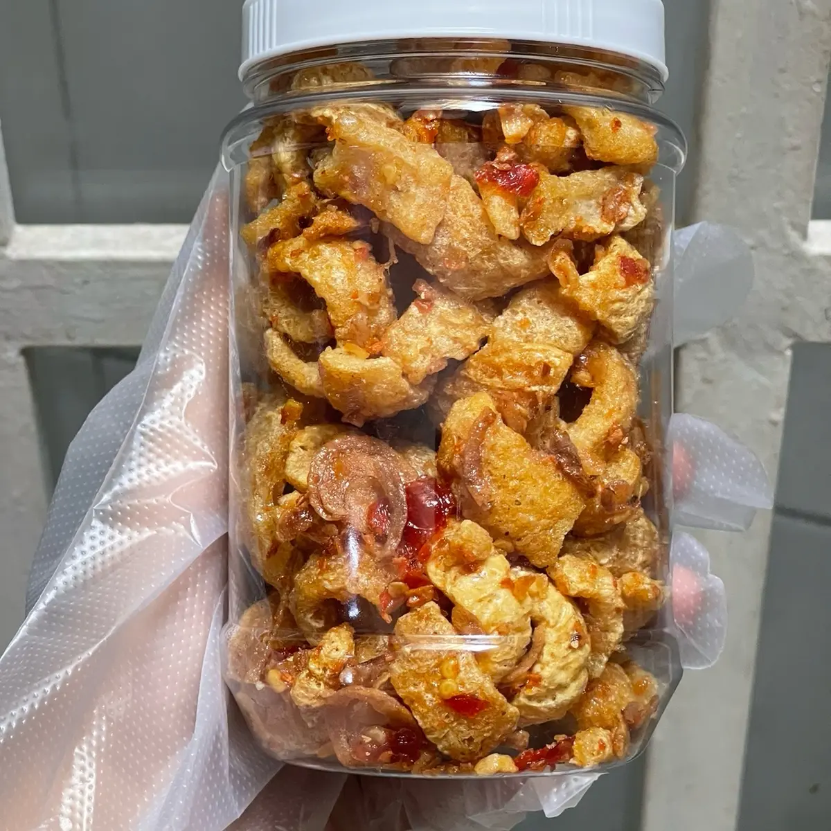 Hộp nhỏ 120g Da heo chiên nước mắm Cay vừa  Snack Thức Ăn Food