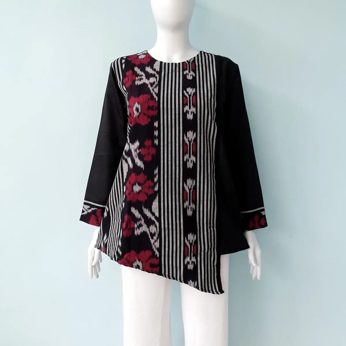 Shanaya Baju Batik Wanita Blus Kembang Tenun Original Kombinasi Toyobo Belakang Polos Toyobo  Blouse Batik Kerja Cantik kain katun atasan  seragam  kantor salur  hitam Putri  Panjang  Motif Nyaman Biru Pendek Navy