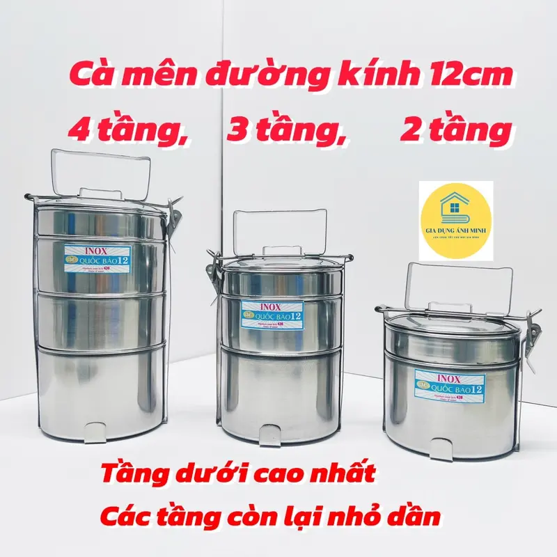 Cà Mên, cặp lồng - Inox không rỉ, ngăn cao có quai xách ( chính hãng loại 1) 0