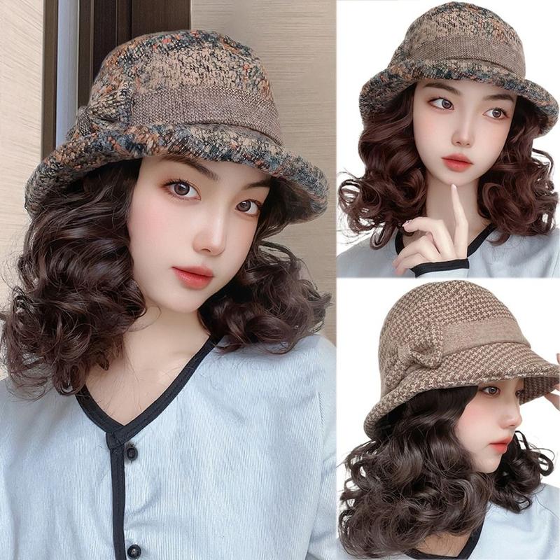 Mũ Mùa Đông Tổng Hợp Cho Nữ, Tóc Giả Mũ Xoăn Ngắn Vô Hình Lông Mịn, Thời Trang, Tóc Giả Tự Nhiên Cho Nữ, Mũ Cho Mẹ Kèm Tóc Giả