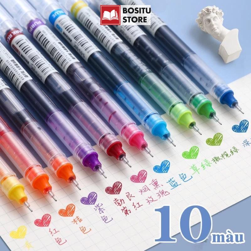 Set 12 Bút Mực Gel 0.5mm Đủ 12 Màu Khác Nhau Bositu - Bút Mực Nước Ngòi Kim Trơn Đậm Nhanh Khô Giá Rẻ Học Sinh