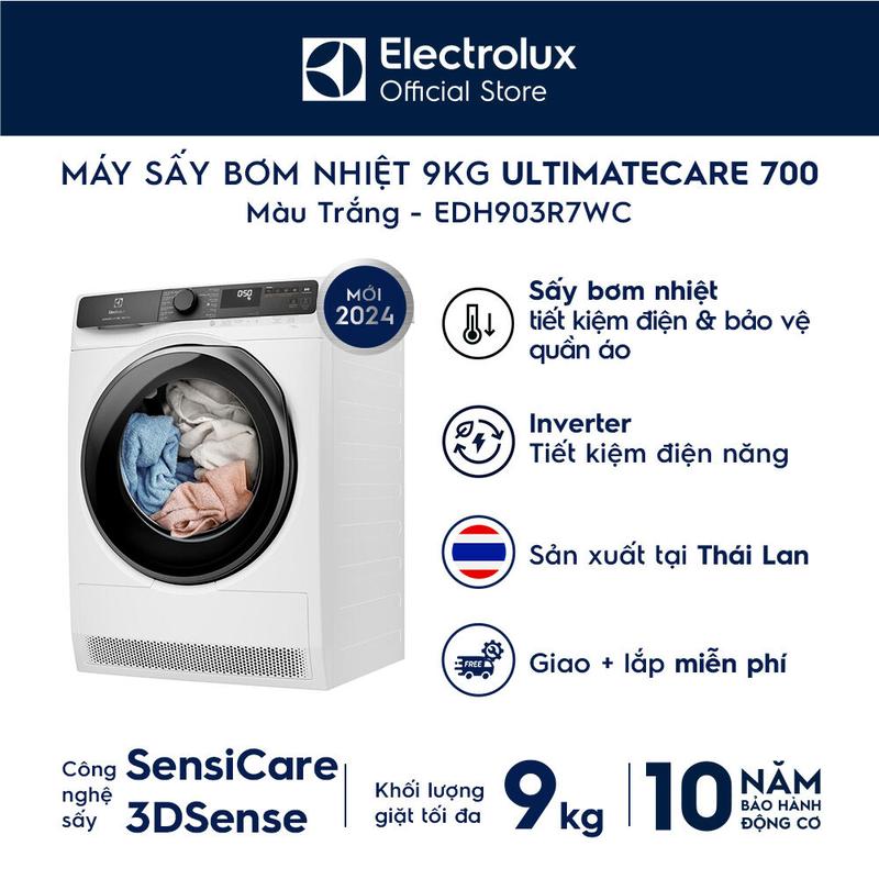 Máy Sấy Bơm Nhiệt Electrolux 9kg UltimateCare 700 EDH903R7WC Inverter Làm Sạch - Giao Lắp 0Đ