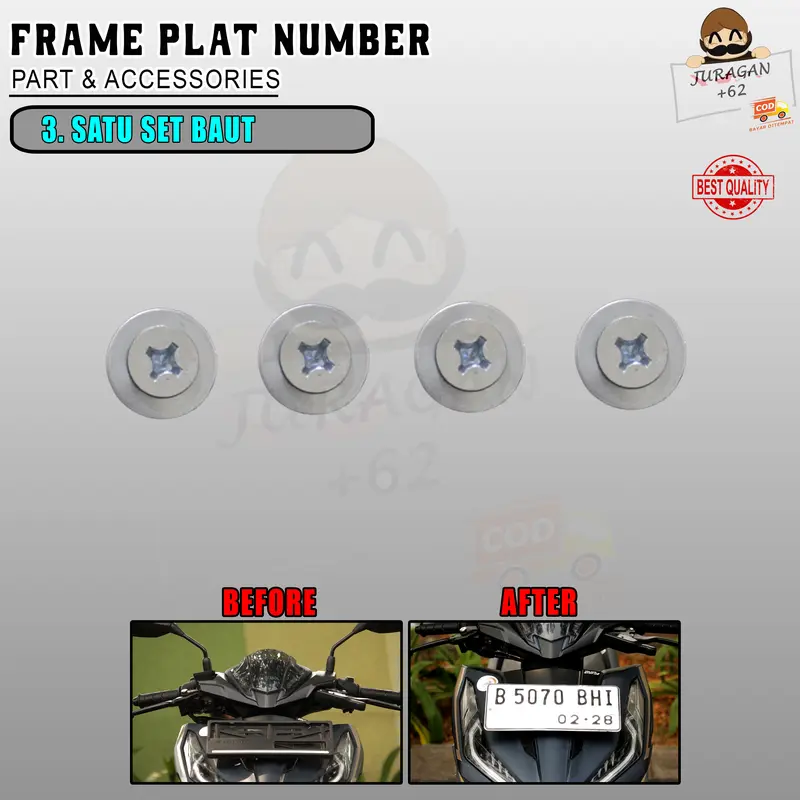 FRAMELESS PLAT NOMOR NOPOL TANPA BINGKAI SET 2PCS SEPASANG DEPAN BELAKANG DENGAN BAUT FRAME LESS PLATE TEMPEL FRAMELESSPLATE MOTOR DUDUKAN PLAT CLEAN LOOK PORTABLE VARIASI CUSTOM UNIVERAL MOTOR BEAT VARIO FAZZIO FILANO FINO PCX NMAX NINJA MIO CBR RX KING 3