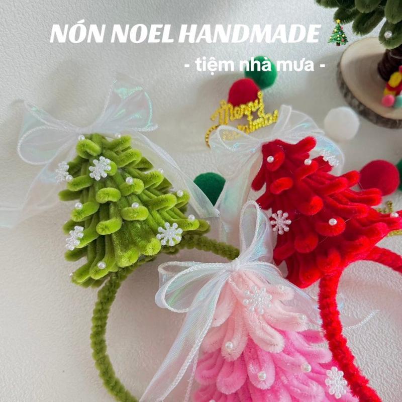 Nón Noel kẽm nhung handmade, bờm cây thông - tiệm nhà mưa 0