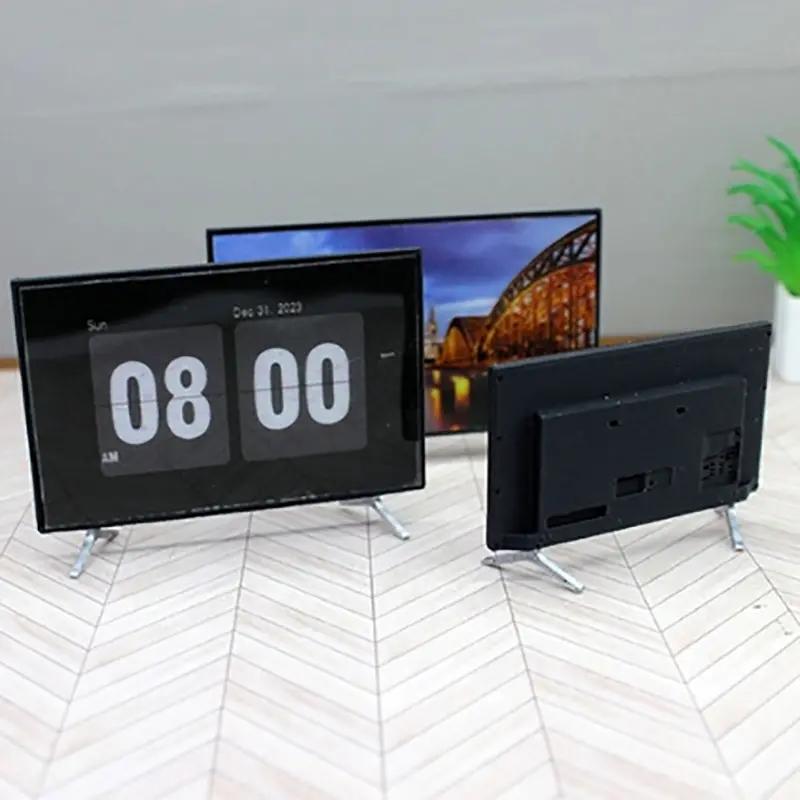 Mô hình TV thu nhỏ đồ chơi Dollhouse trang trí bàn làm việc phong cách cổ điển kèm giá đỡ TV mini DIY độc đáo quà tặng sáng tạo