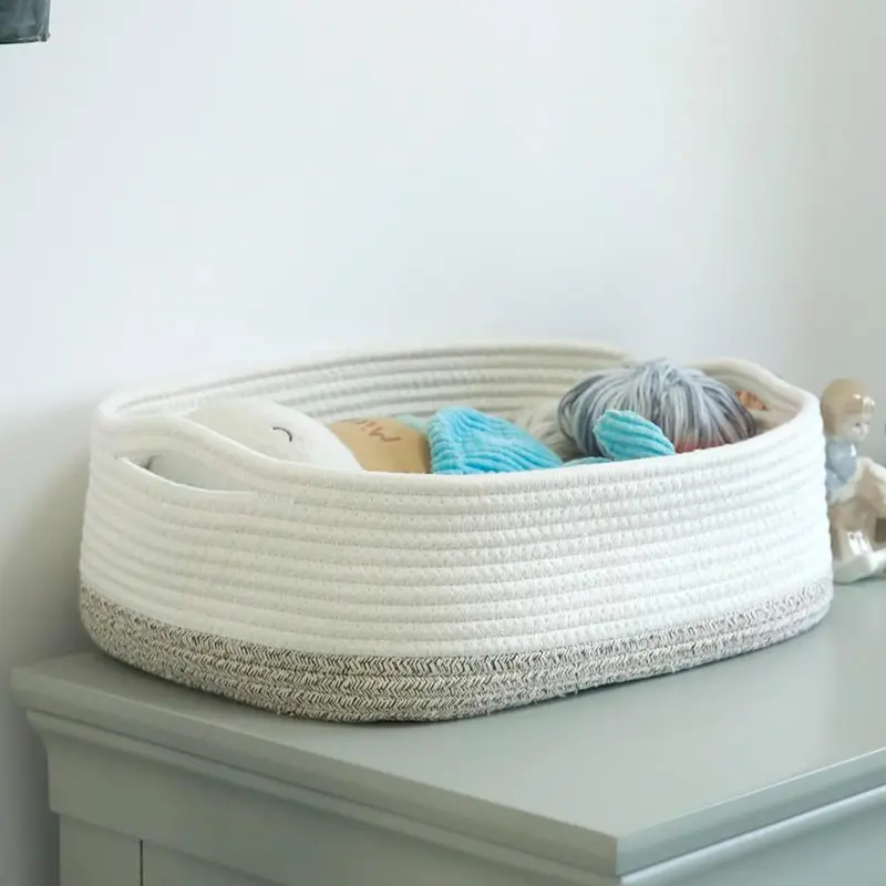 Woven Storage Basket, 1 Count Round Storage Basket with Handle, Durable Cosmetic Basket, Snack Basket, Home Organizer for Bathroom, Bedroom, Living Room, Balcony 3