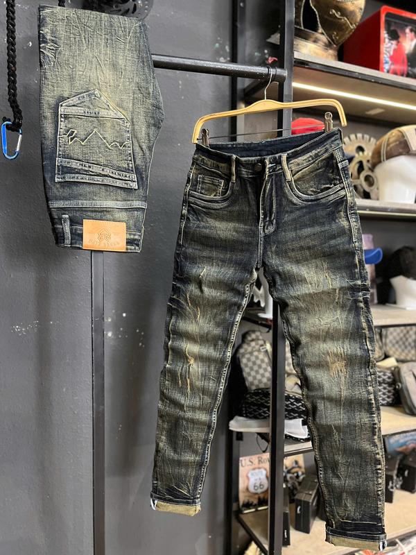 Quần Jeans THREE CLTN  JD668 Quần Jeans Dài Nam Màu Xanh Phủ Vàng Đồng Túi Thêu J3656