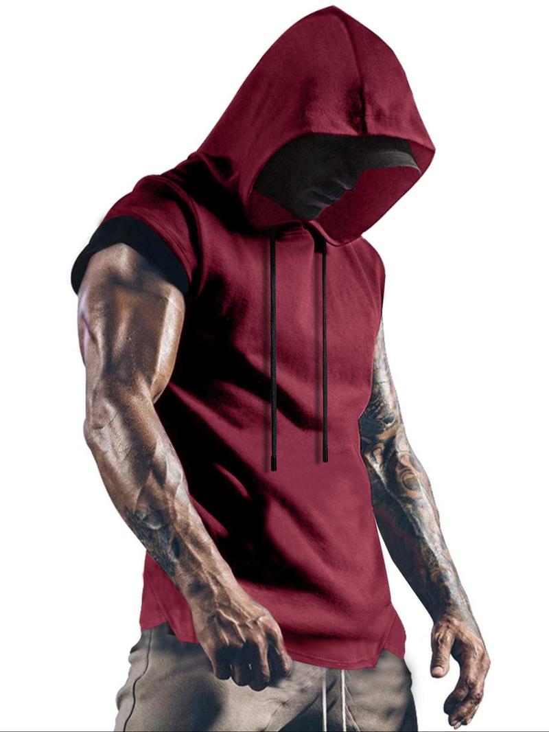 Product Introduction of Men's Solid Color Drawstring Asymmetrical Hem Hooded Tank Top, Regular Fit Casual Comfy Soft Fabric Sleeveless Top for Daily Wear, Menswear for All Seasons 7