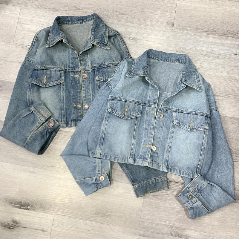 nhatran - Áo khoác jean nữ croptop ngắn chất Denim Cotton Women Jacket phom dưới 56kg TÚI DÀI