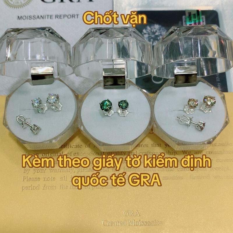 Bông tai nụ Bạc Ta đính Kim cương Moissanite Trắng , Xanh , Vàng 57 giác Nam Nữ 4 chấu Chuôi vặn ren cos giấy kiểm định GRA BaonamJewelry