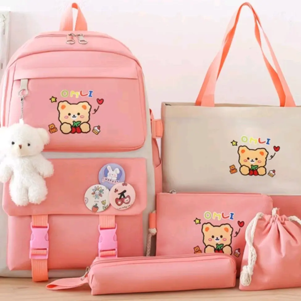 Set balo 4 món đi học giá rẻ mại dô (chất bố_in_vải thường_lót thường) - GẤU CMLI