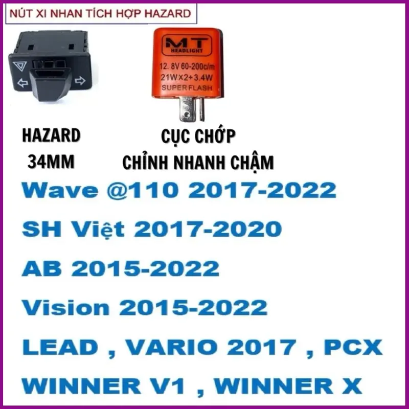 COMBO Công Tắc Hazard Xi Nhan + Cục Chớp Chỉnh Nhanh Chậm [ BH 1 THÁNG ] Phụ Kiện Titan, led,đochoixemay,sirius,ex,win,wave 5