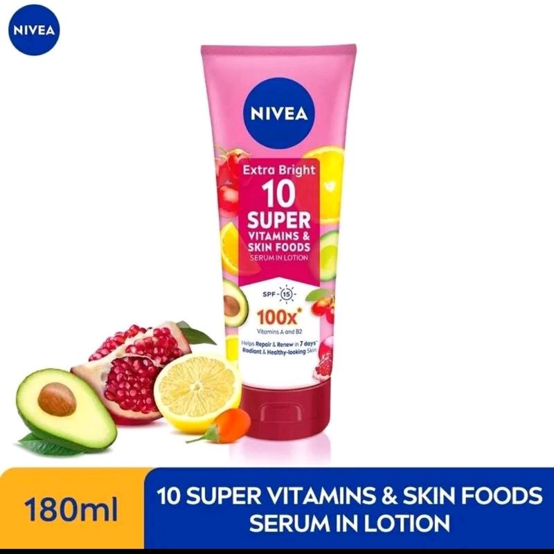 NIVEA EXTRA BRIGHT 10 SUPER VITAMINS & SKIN FOODS SERUM 180ML Semua Jenis Kulit 0