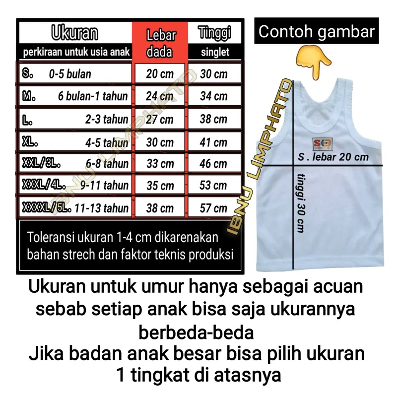 6pcs singlet kaos dalam anak laki dan perempuan motif 3warna kuning hijau biru Pakaian Fashion 1