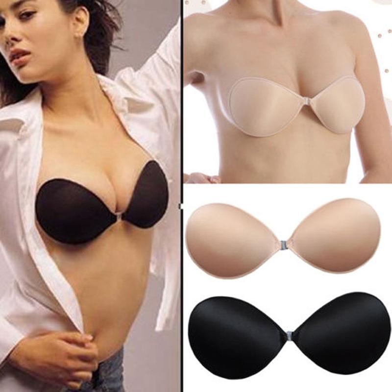 Women Strapless Round Up Invisible Backless Self-Adhesive Push Up Bra 2