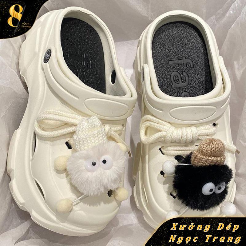 Dép Giày Sục Nữ Cross Chất Liệu EVA Đế Cao 7cm Kèm Gấu ChiBi Sandal Bít Mũi SUCGAU2 giay oxford DéP Shoes DéP
