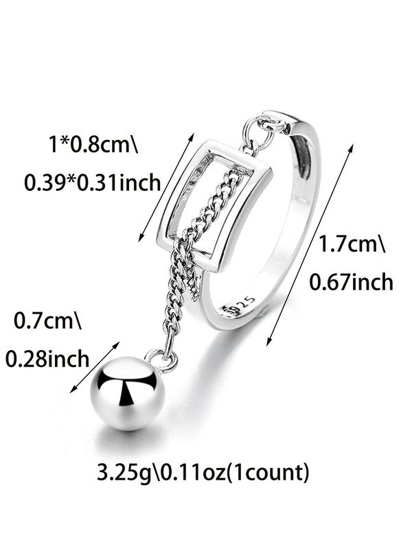 S925 Sterling Silver Creative Hollow Geometric Splicing Tassel Ball Chain Ring, Fashion Jewelry Accessories for Women, Trendy All-match & Exquisite Jewelry for Birthday Gift 1