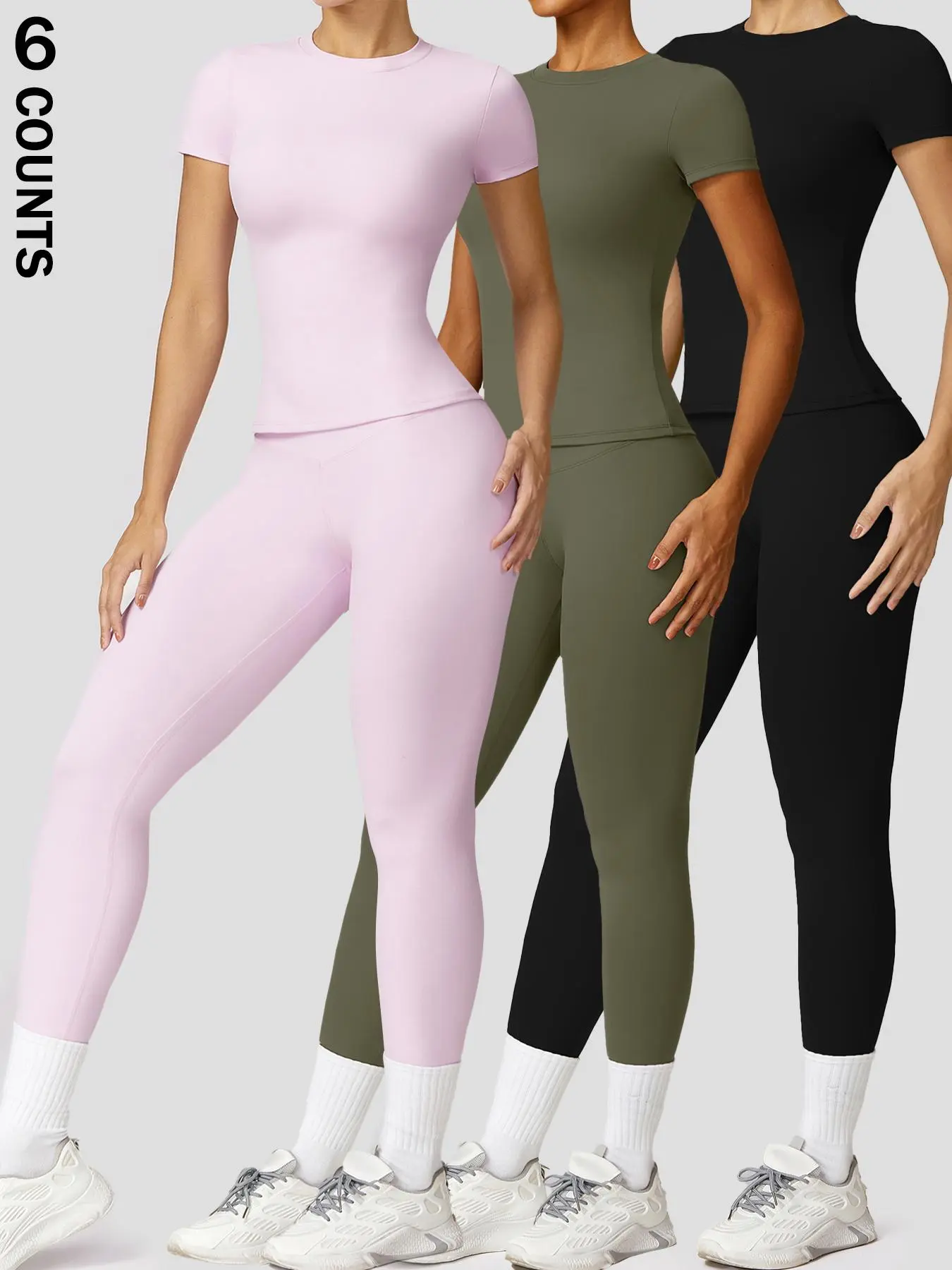 Women's Solid Round Neck Tee & High Waist Leggings Tracksuit Set for Yoga Gym Workout lule wholesale clothes girls clothes sports deals uk