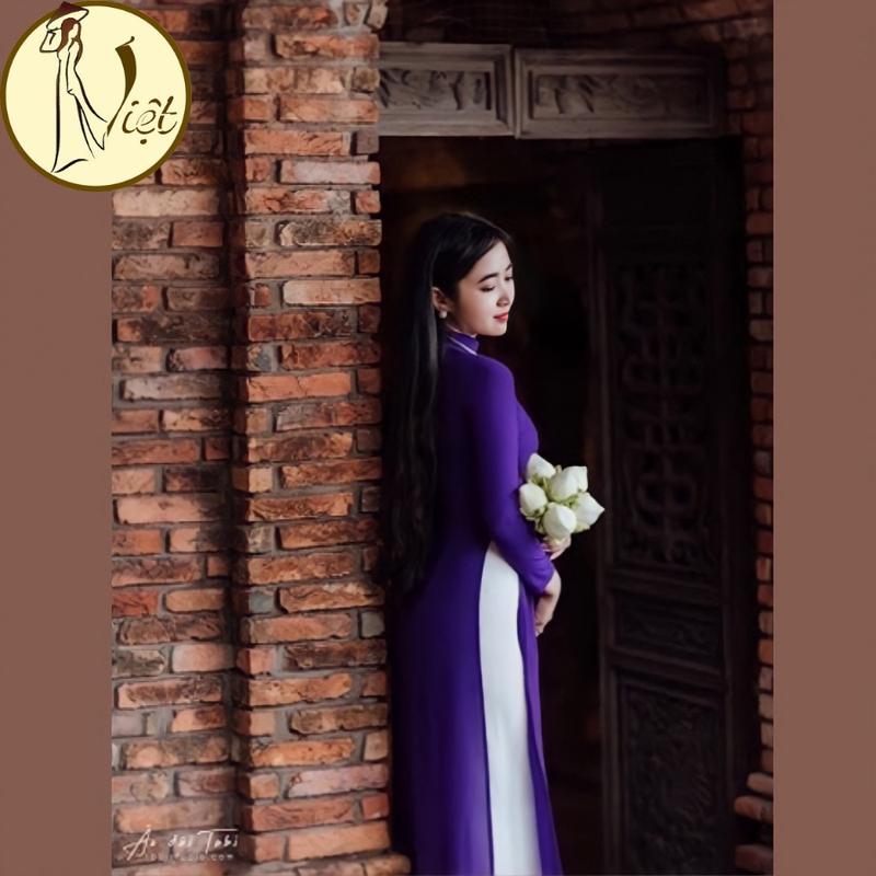 Áo dài lụa mỹ 2 tà tím huế 3