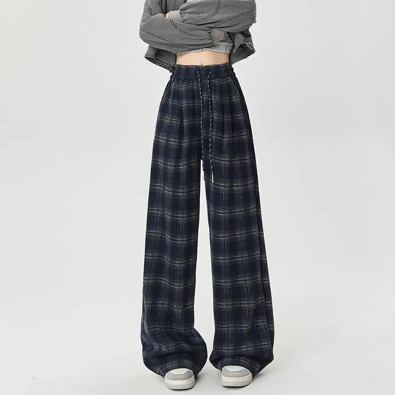 Quần Ống Suông Kẻ Caro Bigsize Chất Dạ Mịn 4 Màu Nữ Ong Women Pants sọc 1