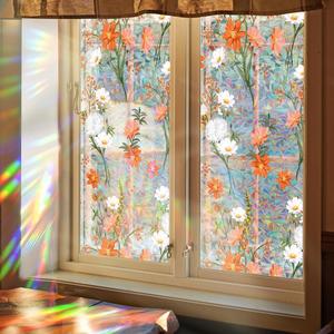 Flower Pattern Static Cling Window Sticker, Colorful Window Decal, Decorative Sticker for Home Living Room Bedroom, Home Decor, Ornaments