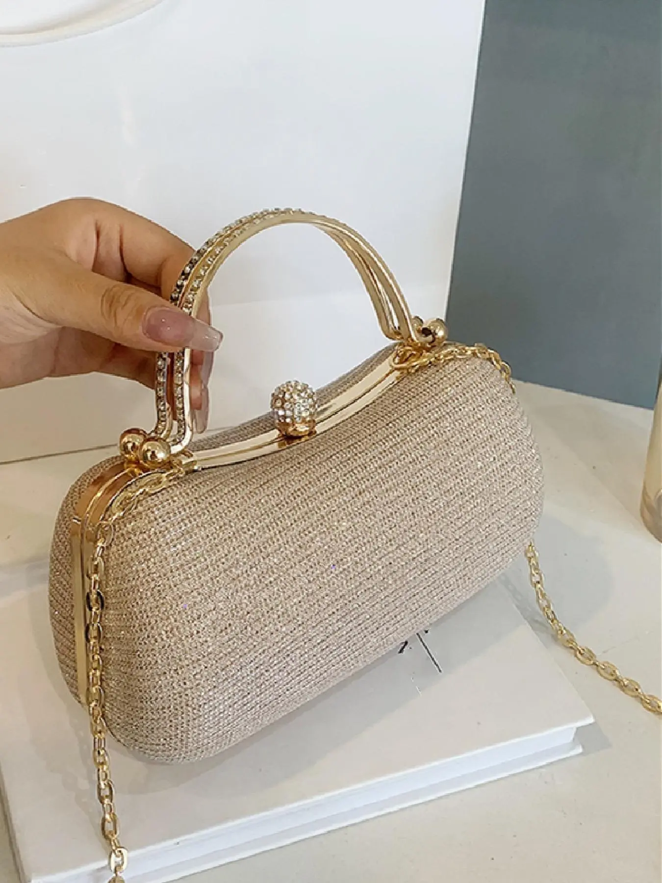 Women's Elegant Glittering Evening Bag, Exquisite Trendy Bling Chain Strap Crossbody Bag, Fashionable Bag for Party Decoration