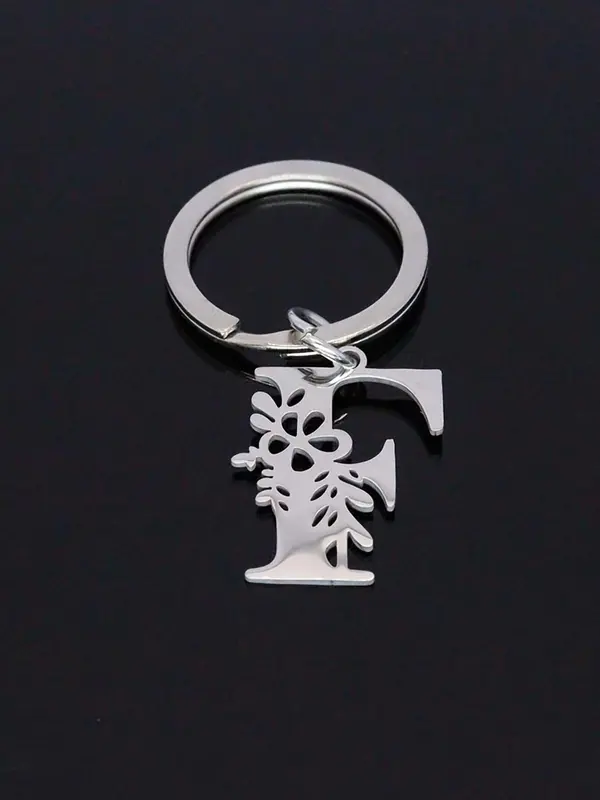 Stainless Steel Letter Design Keychain, Fashionable Keychain for Men & Women, Durable Metal Bag & Car Key Accessory 6
