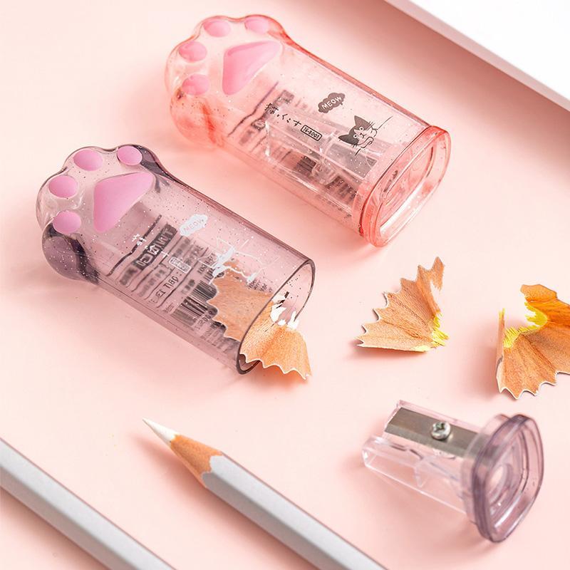 Random Color Cute Cat Paw Design Pencil Sharpener, 2 Counts Portable Multipurpose Student Pencil Sharpener, Stationery Supplies for Home School Office, Art Supplies 7