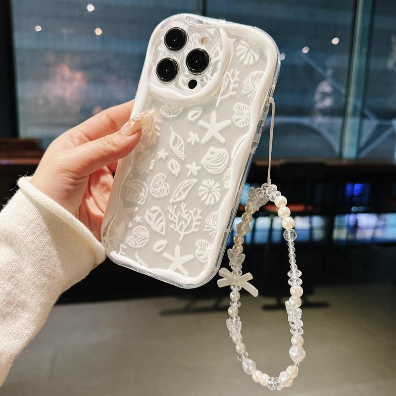 Starfish & Shell Pattern Phone Case with Lanyard, Anti-drop Phone Protective Cover, Phone Accessories for iPhone 11 12 13 14 15 Pro Max, Protector, for Smartphone, Cellphone 2