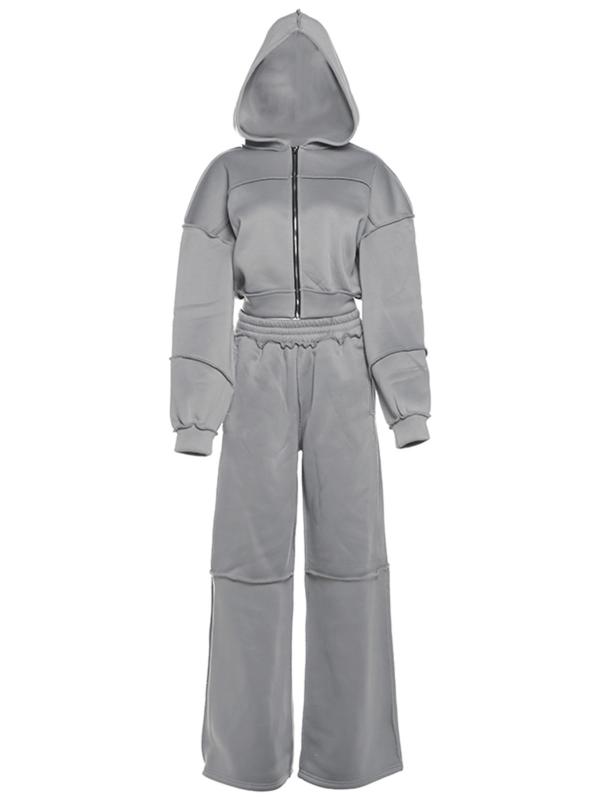 Women's Solid Zip Up Hoodie & Elastic Waist Pants Set, Casual Fashion Cozy Two-piece Set for Daily Outdoor Wear, Women's Clothing for Fall & Winter 1