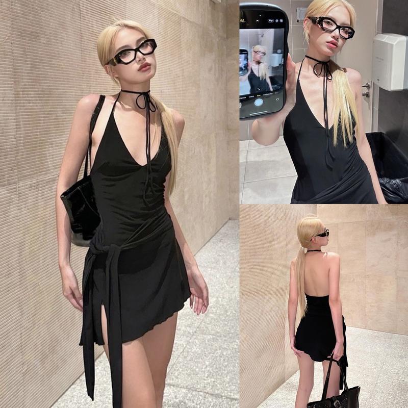 Đầm Body Hở Lưng Dáng Ngắn Dây Cột Hông Sang Chảnh Đầm Mini Body Dây Cột Eo Có Mút Cho Nữ Đầm Dự Tiệc Cổ Chữ V Gợi Cảm Váy Nữ Cực Cá Tính y2k setváy