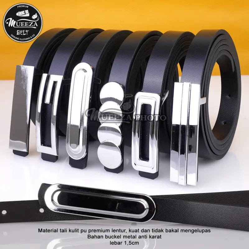 Ikat Ban Pinggang Wanita Cantol Fashion Kulit PU Gasper Sabuk Cewe Womens Belt 1.5MBIAN 1.5cm B Silver Aksesoris 1