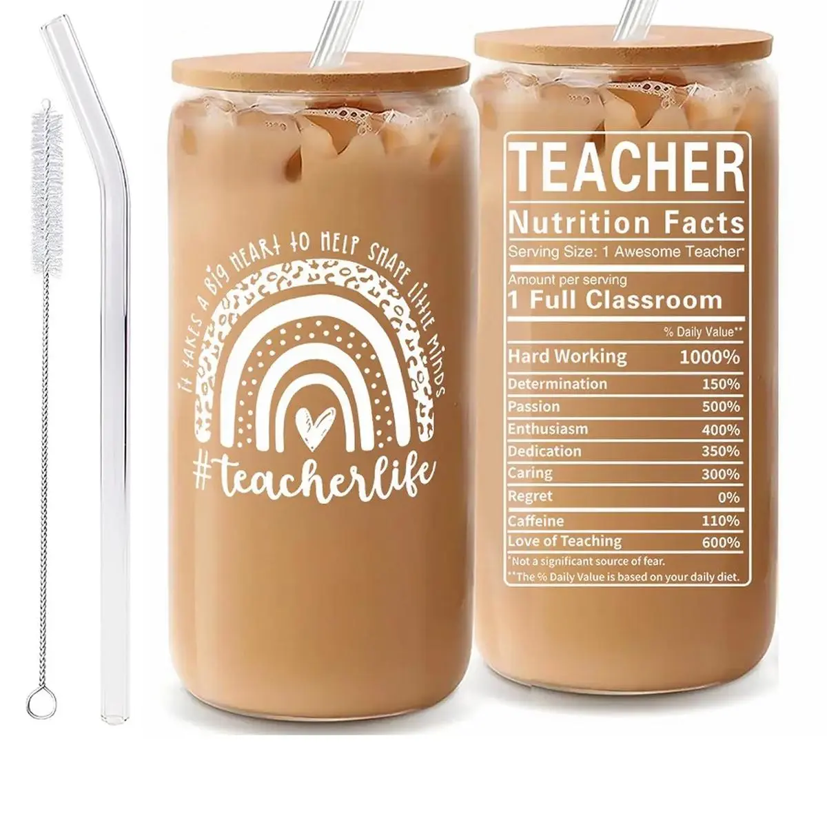 16oz Glass Cup with Lid & Straw, 1 Count Clear Glass Drinking Cup for Home and Office, Tumbler with Straw, Birthday Gift Ideas, Creative Gift for Teacher, Mother's Day Gift for Mom, Kitchen Gadgets