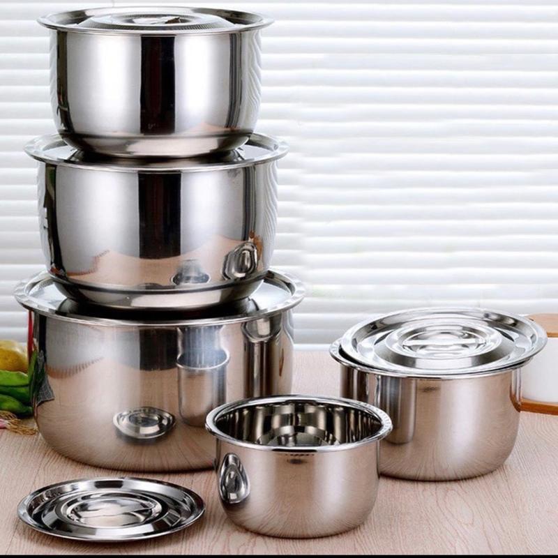 Bộ thố đựng thức ăn inox 5 cái có nắp đậy( ảnh thật shop chụp)