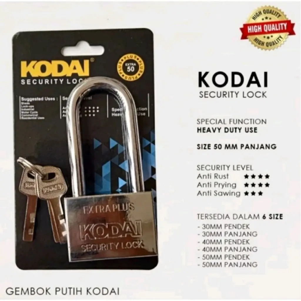 Gembok KODAI Anti Karat Short/ Gembok Pagar Long/ Gembok Pagar Stainless Steel, Ukuran 30/40/50/60 Panjang Pendek / MURAH DAN BERKUALIAS 100% ORIGINAL
