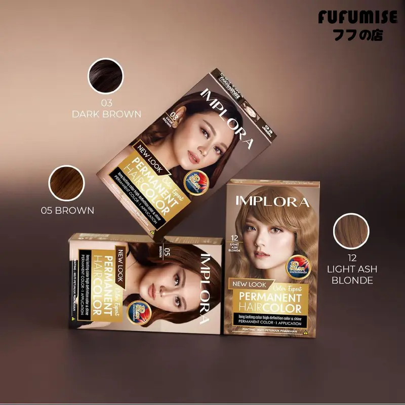 FUFUMISE | IMPLORA New Permanent Hair Color | Semir Rambut | Pewarna Rambut | BPOM Blonde Brown 5