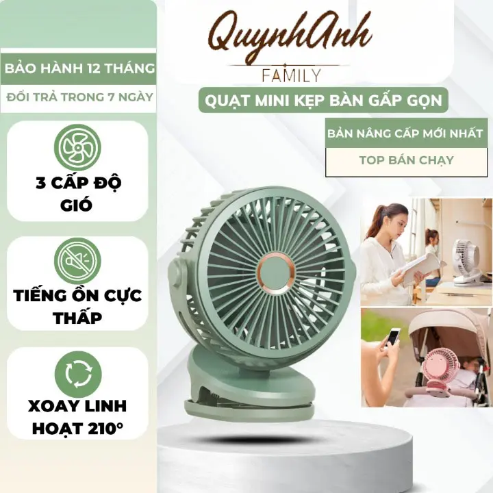 QUẠT KẸP MINI ĐỂ BÀN CÓ 5 MỨC ĐỘ GIÓ CÓ ĐÈN LED PIN 10000 MAH SỬA DỤNG 6-8 TIẾNG SIÊU BỀN XOAY 720 Độ Tặng Sạc Type C