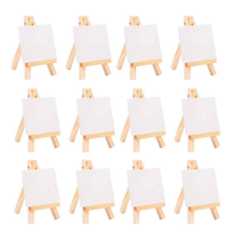 12Pcs Artists Mini Easel +3 Inch X3 Inch Mini Canvas Set Painting ...