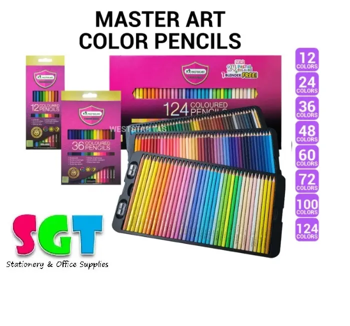 Master Art Colour Pencil 12's / 24's / 36's / 48's / 60's / 72's / 100's / 124's ( 1 BOX)
