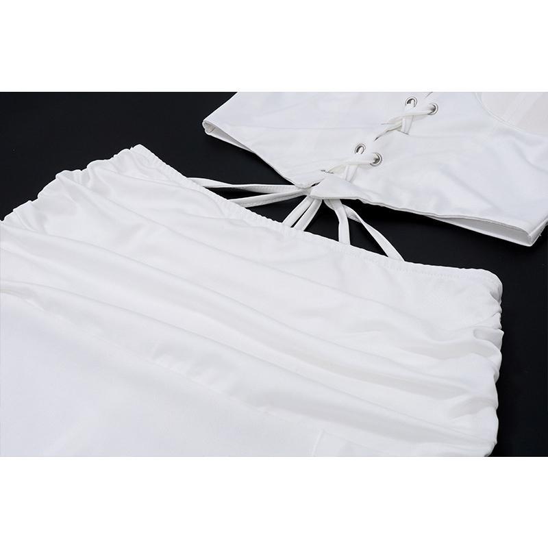 Áo Ống Trễ Vai Buộc Dây Và Váy Dài Xẻ Cao Xếp Ly Cạp Cao, Bộ Đồ Nữ Gợi Cảm 8