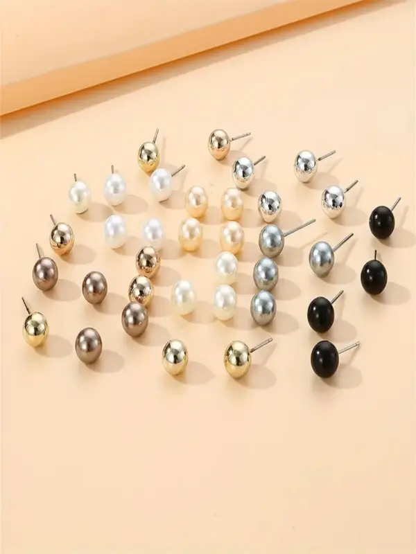 Solid Color Faux Pearl Decorated Stud Earrings, Casual Elegant Jewelry for Women, Fashion Ear Jewelry for Party, Daily Clothing Decor, Trendy All-match & Exquisite Jewelry for Gift 3