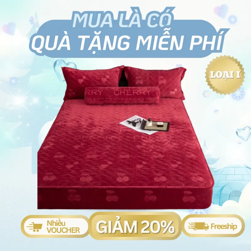 [Hàng loại 1] Bộ ga gối nỉ lông thỏ 4 món chất liệu siêu mềm mịn , Ga gối nỉ bọc đệm dập vân chìm họa tiết 0