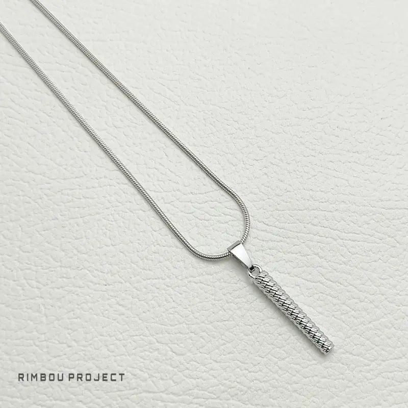 Kalung Rantai Titanium Anti Karat Tidak Berubah  Warna Model Round Snake Liontin Bambu Pria Dan Wanita Gold Silver 2