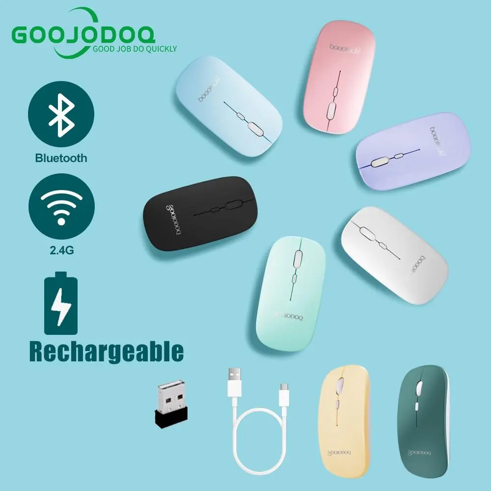 Chuột không dây GOOJODOQ Bluetooth 2.4Ghz 2 trong 1. Chuột máy tính không dây 2.4GHz thiết kế mỏng ,với USB 2.0 + bluetooth