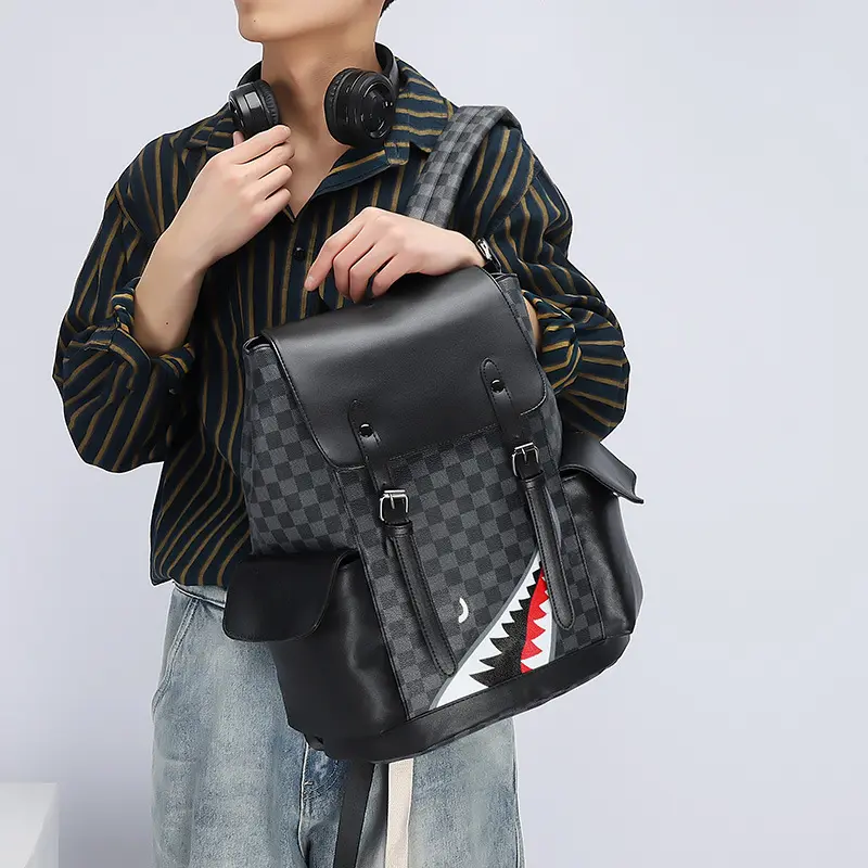 Cặp Đi Học Cá Tính Balo Da PU Nam Nữ Cao Cấp Bag Caro Chống Nước Đựng Laptop BA03 2