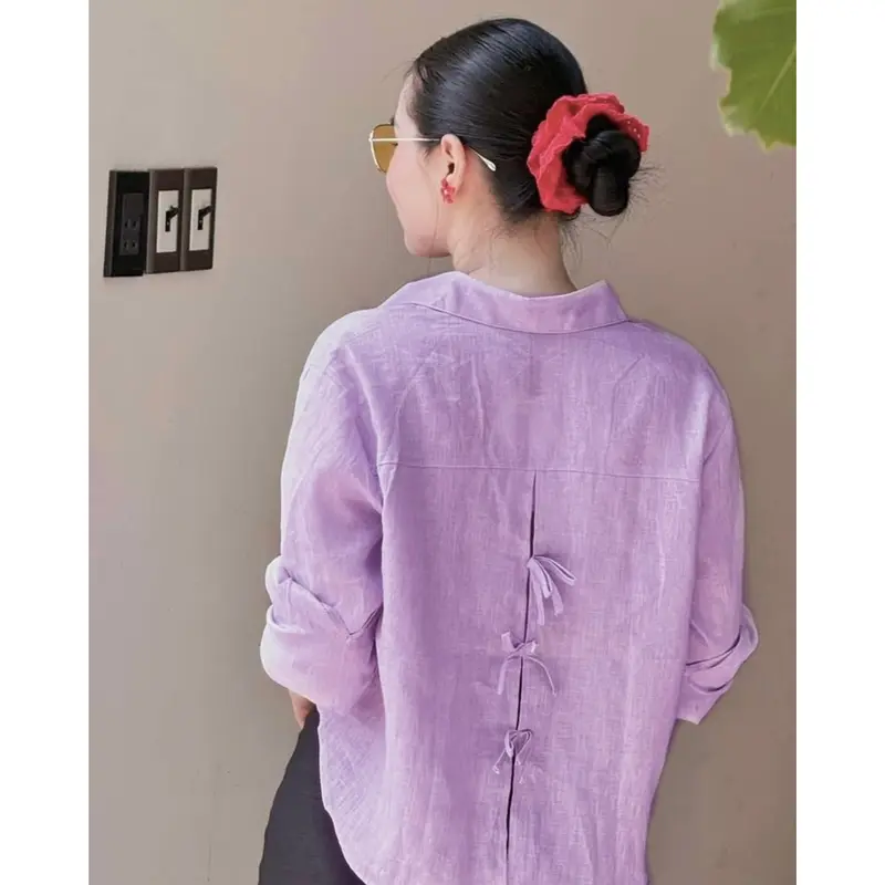 ☘️ A110-ÁO SƠ MI TÍM GU VẠT ĐÍNH NƠ SAU 🌺 6