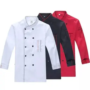 Kemeja koki Chef Uniform Panjang Unisex Hitam Putih Biru Abu Merah