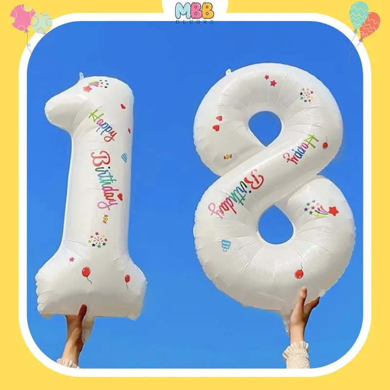 [TẶNG STICKER] Bóng Số Sinh Nhật Màu TRẮNG Cao 70cm KÈM STICKER Trang Trí Sinh Nhật Phong Cách Hàn Quốc 1
