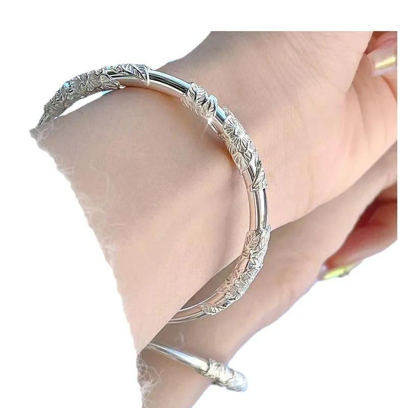 Full of Flowers Silver Bracelet Solid Silk Bird Feather Push Pull Bracelet High-grade Light Luxury Fashion Does Not Fade To Send Girlfriend Valentine's Day Gift 4
